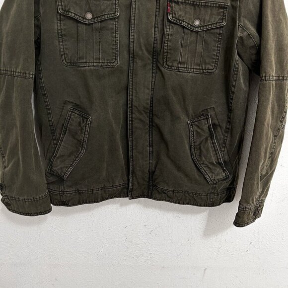 Levis Jacket Adult M Green Canvas Full Zip Military Sherpa Lined Mid Weight Coat - Picture 3 of 12